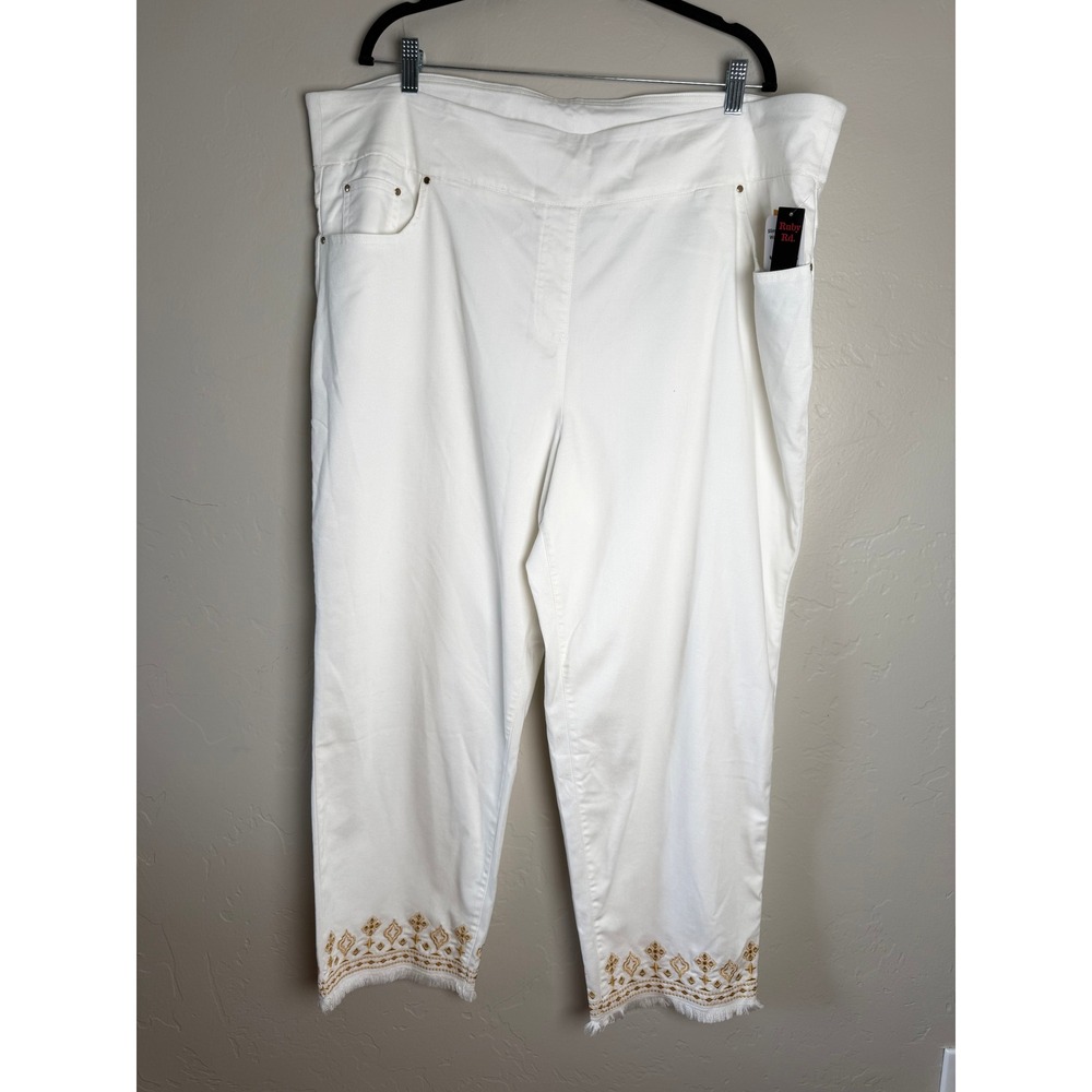 Ruby Rd 22W White‎ Tencel Ankle Pants Slimming Contour Waist Embroidered Hem NWT